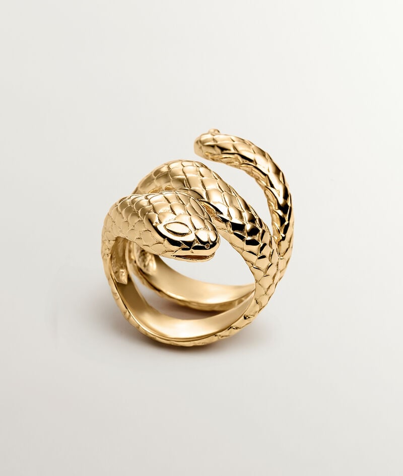 Anillo ancho de plata 925 bañada en oro amarillo de 18K con forma de serpiente
