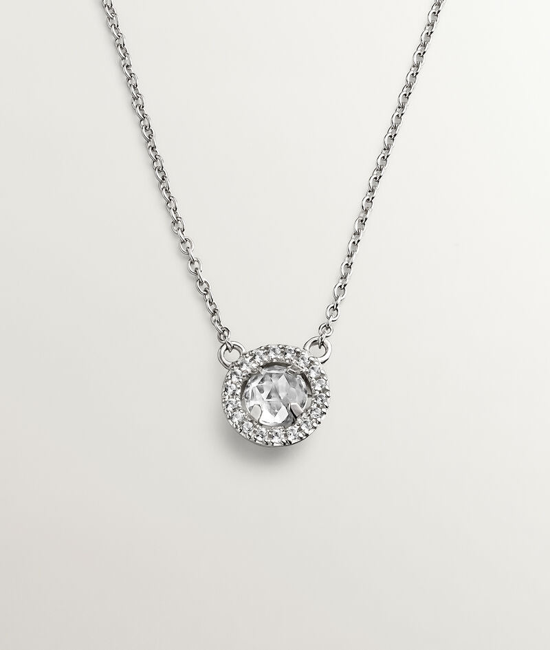 Colgante de plata 925 con topacio blanco y orla de zafiros blancos
