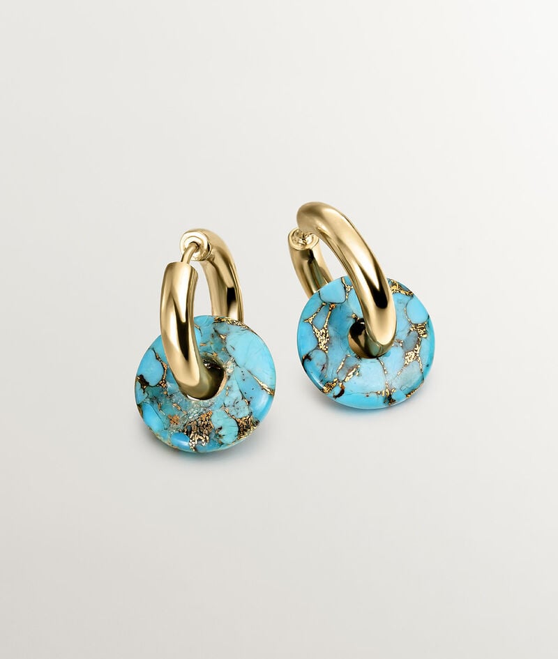 Pendientes de aro de plata 925 bañada en oro amarillo de 18K con turquesa