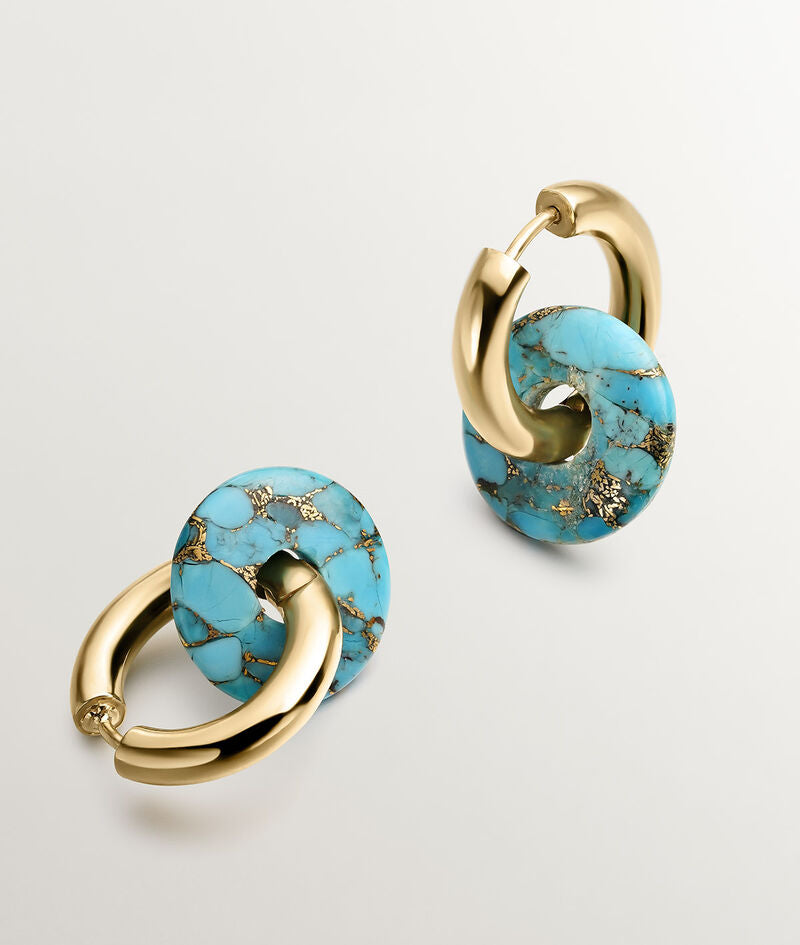 Pendientes de aro de plata 925 bañada en oro amarillo de 18K con turquesa