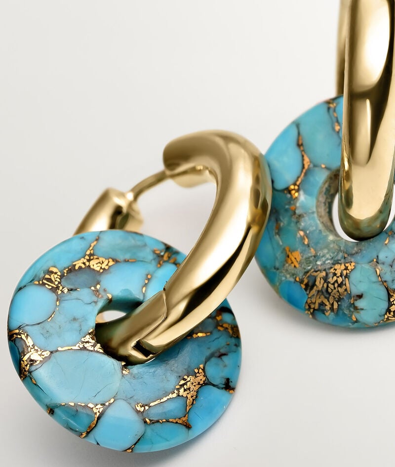Pendientes de aro de plata 925 bañada en oro amarillo de 18K con turquesa