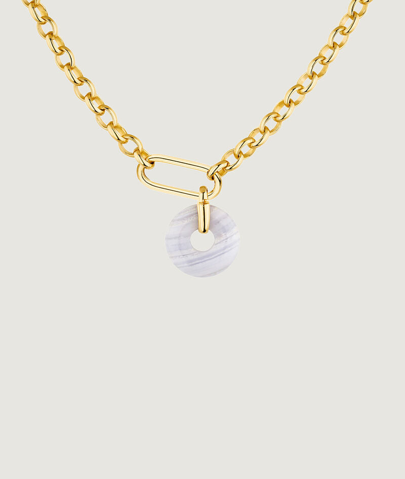 Collar de plata 925 bañada en oro amarillo de 18K con ágata azul