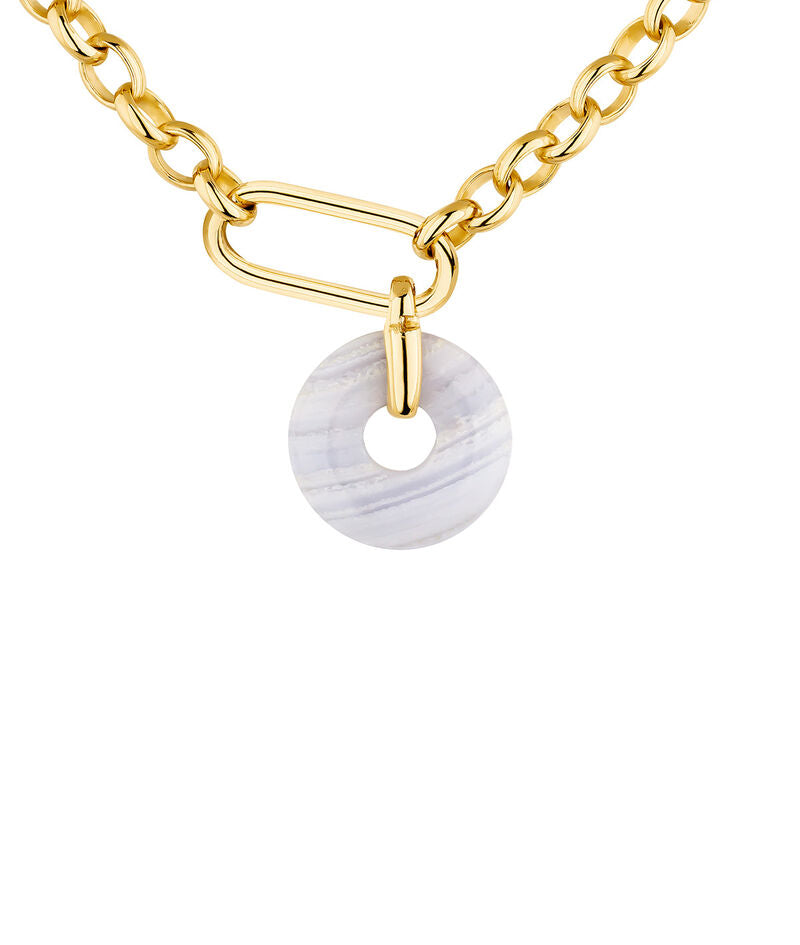 Collar de plata 925 bañada en oro amarillo de 18K con ágata azul