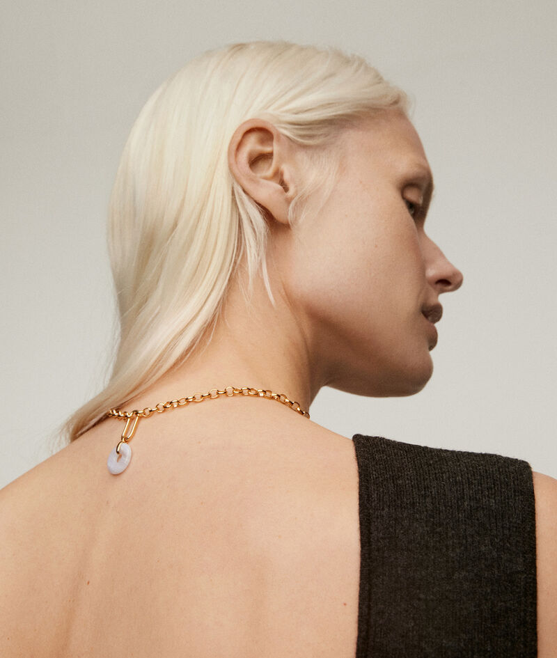 Collar de plata 925 bañada en oro amarillo de 18K con ágata azul