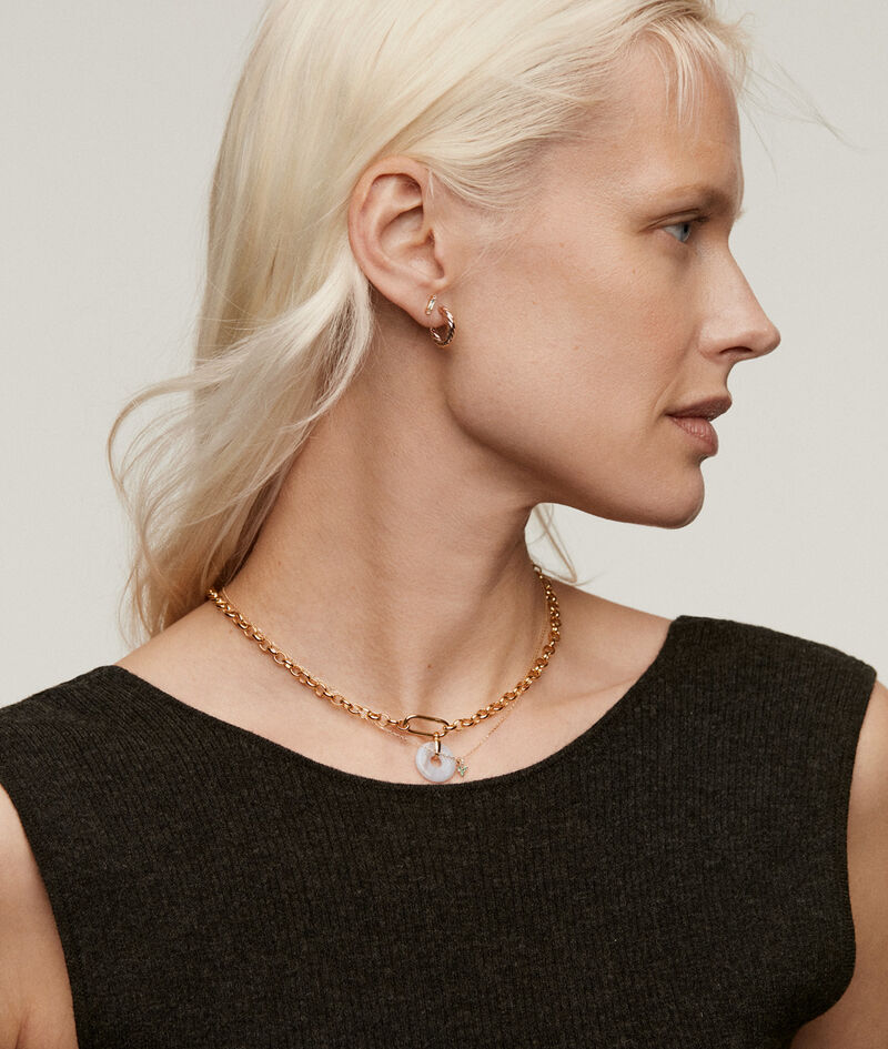 Collar de plata 925 bañada en oro amarillo de 18K con ágata azul