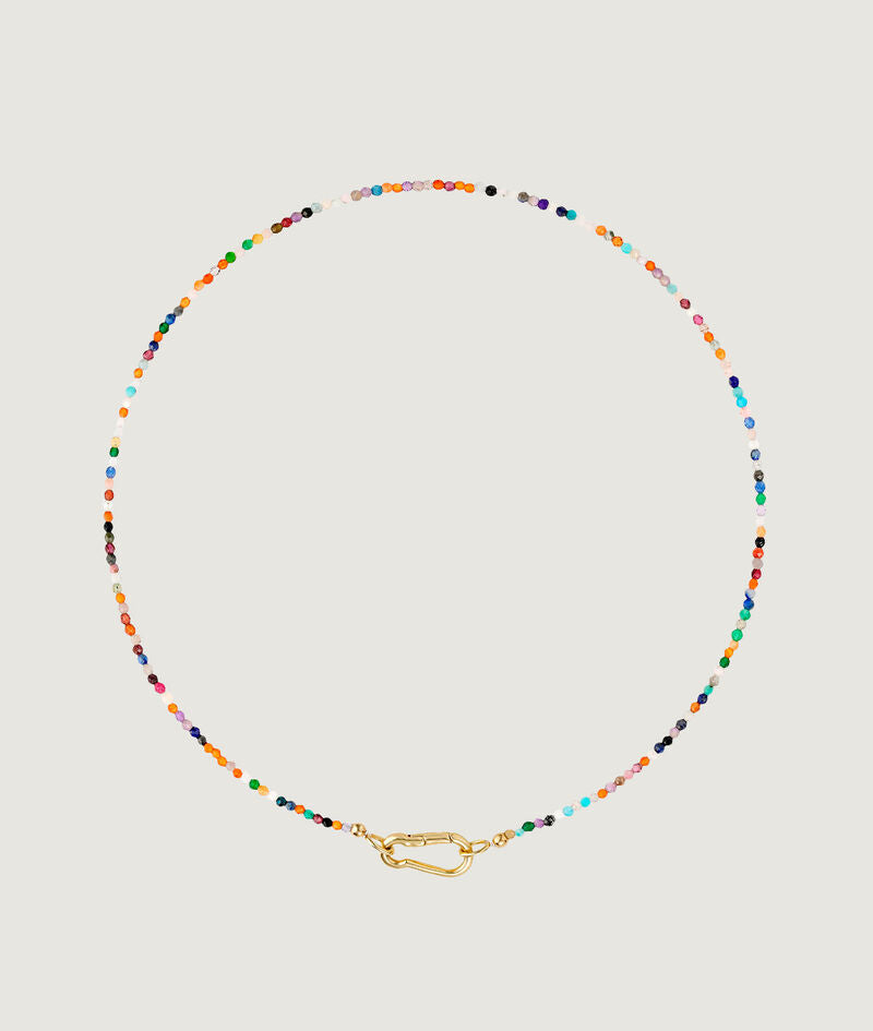Collar de plata 925 bañada en oro amarillo de 18K con bolitas de piedras multicolor