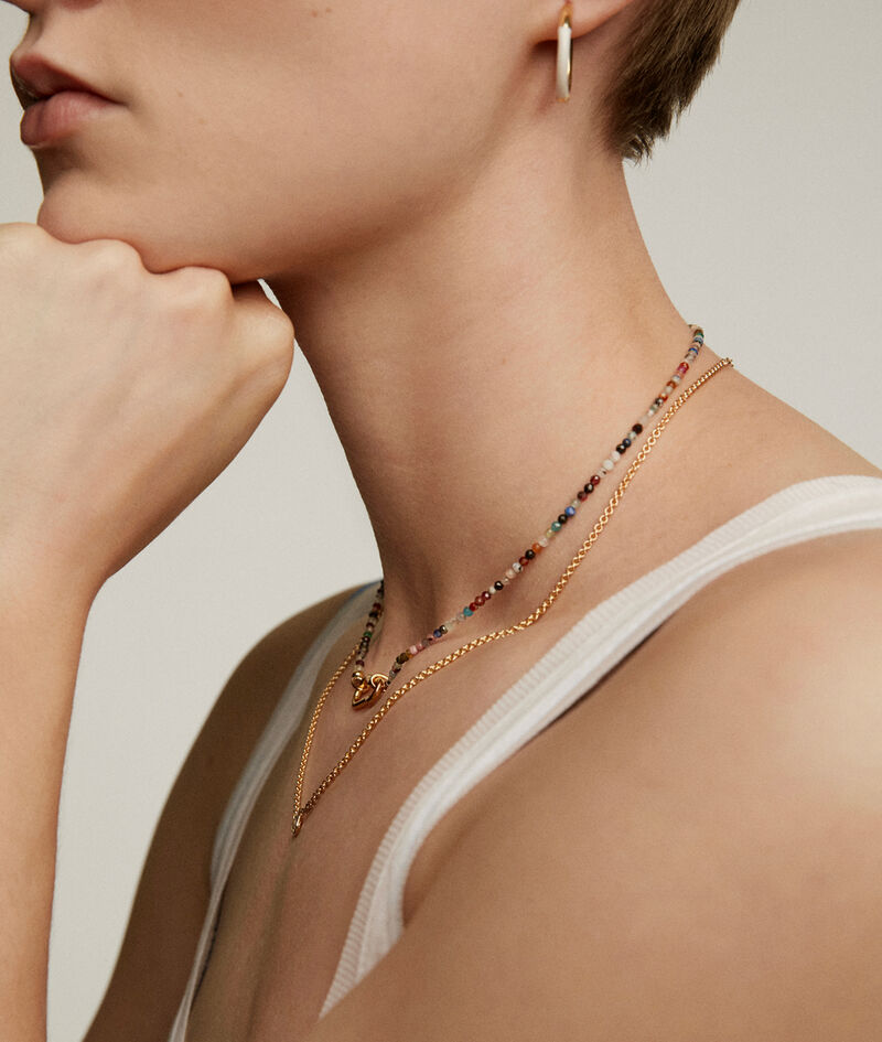 Collar de plata 925 bañada en oro amarillo de 18K con bolitas de piedras multicolor