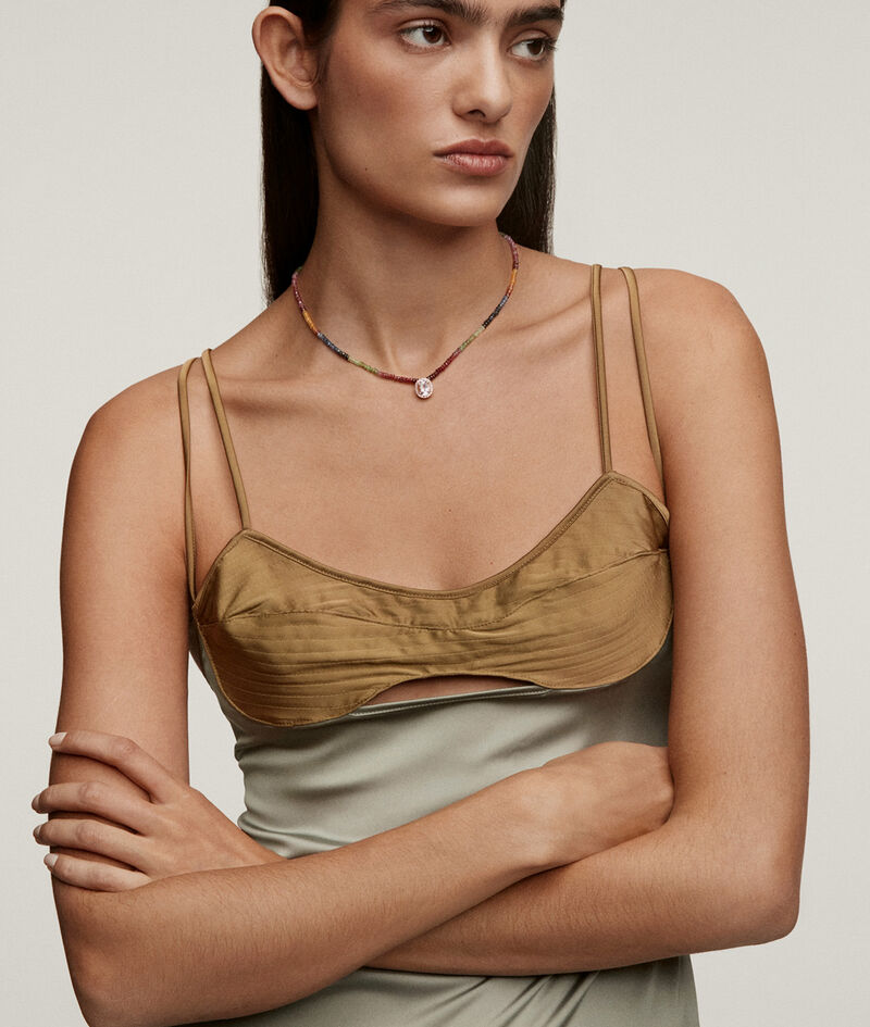 Collar de plata 925 bañada en oro amarillo de 18K con zafiros multicolor, rodolita rosa y amatista morada
