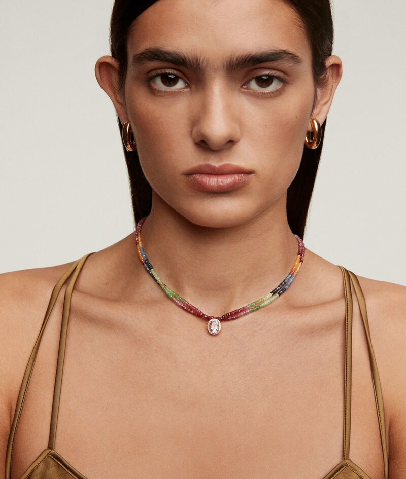 Collar de plata 925 bañada en oro amarillo de 18K con zafiros multicolor, rodolita rosa y amatista morada
