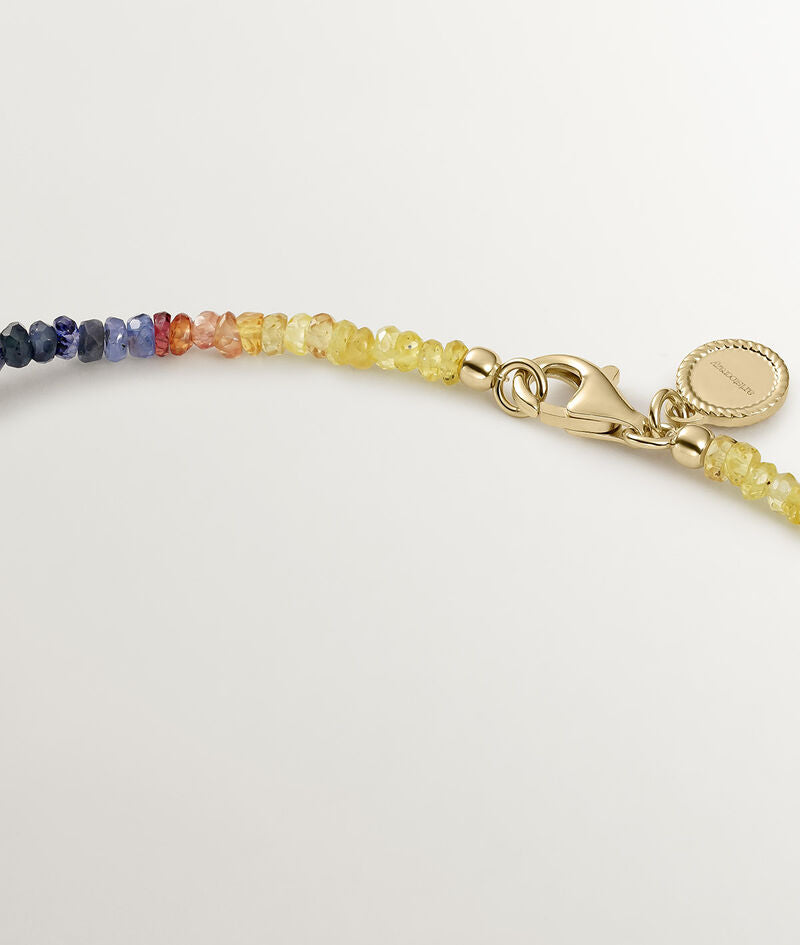 Collar de plata 925 bañada en oro amarillo de 18K con zafiros multicolor, rodolita rosa y amatista morada