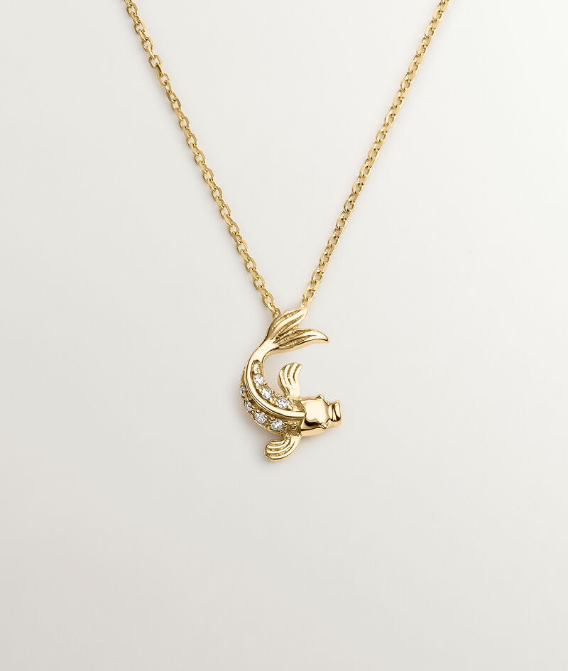 Colgante de oro amarillo de 18k con diamantes con forma de pez