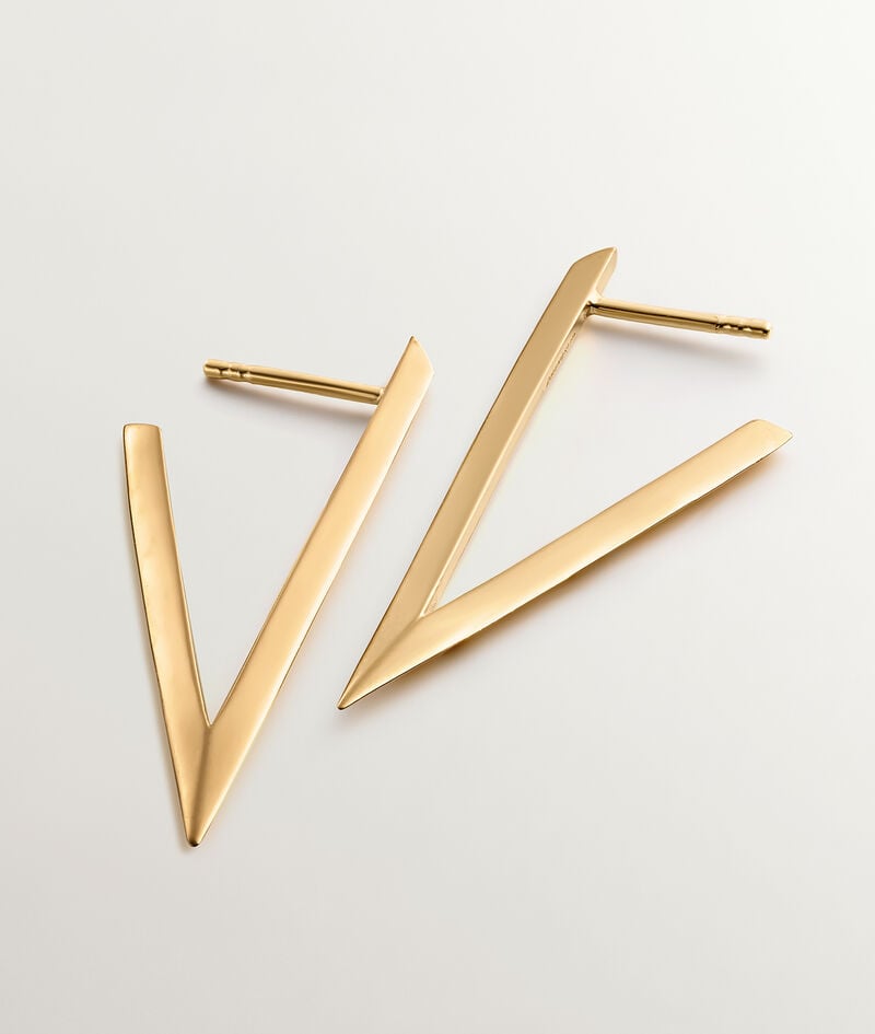 Pendientes grandes triangulares de plata 925 bañada en oro amarillo de 18K