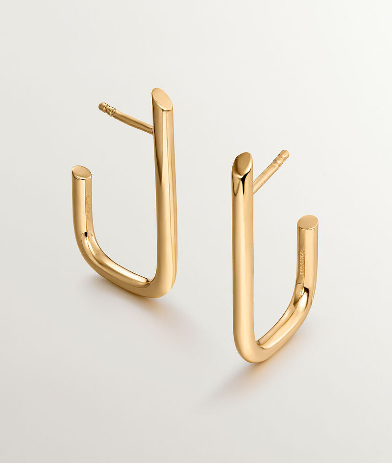 Pendientes de aro grandes rectangulares de plata 925 bañada en oro amarillo de 18K