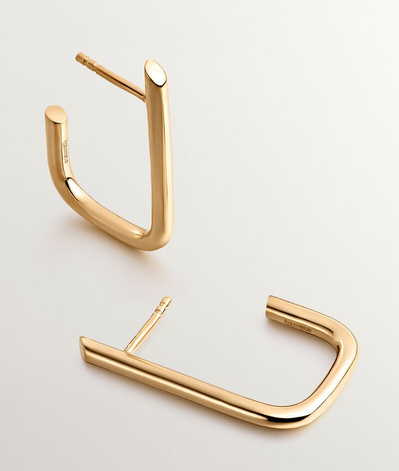 Pendientes de aro grandes rectangulares de plata 925 bañada en oro amarillo de 18K