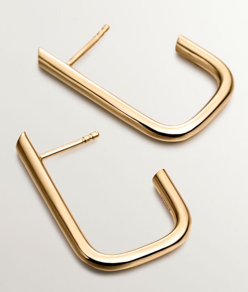 Pendientes de aro grandes rectangulares de plata 925 bañada en oro amarillo de 18K