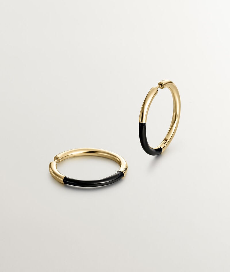 Pendientes de aro grandes de plata 925 bañada en oro amarillo de 18K con esmalte negro
