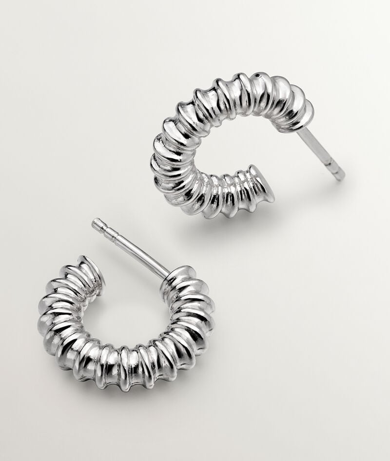Pendientes de aro pequeños de plata 925 con acabado en relieve
