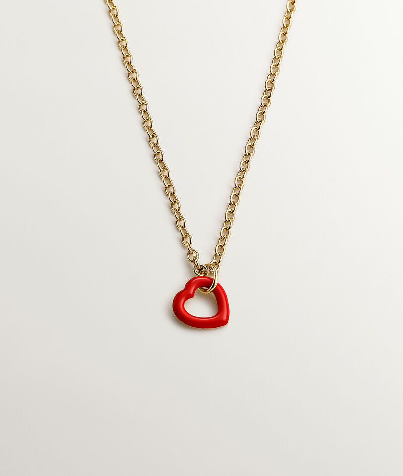 Colgante de plata 925 bañada en oro amarillo de 18K con corazón y esmaltado rojo