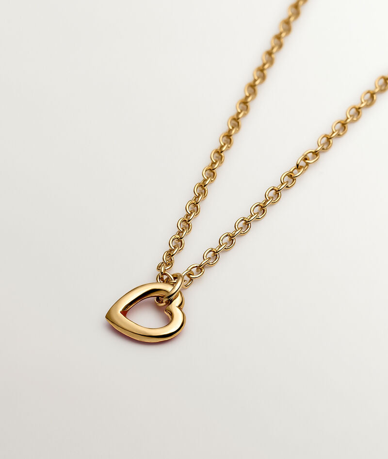 Colgante de plata 925 bañada en oro amarillo de 18K con corazón y esmaltado rojo