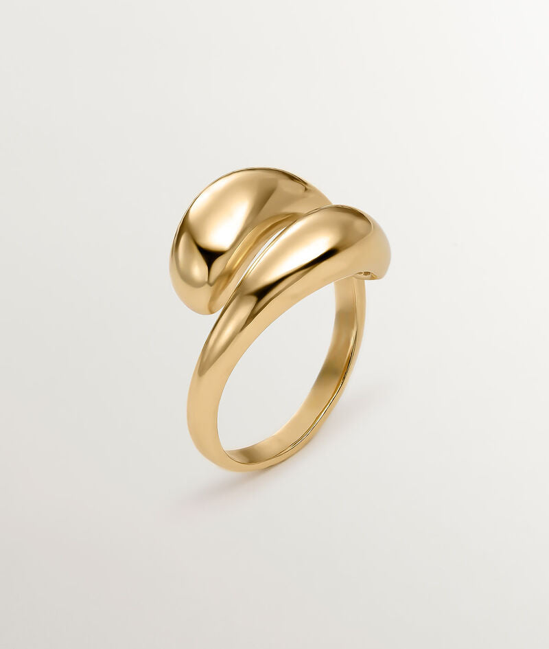 Anillo Tú y Yo de plata 925 bañada en oro amarillo de 18K con forma de espiral abombada