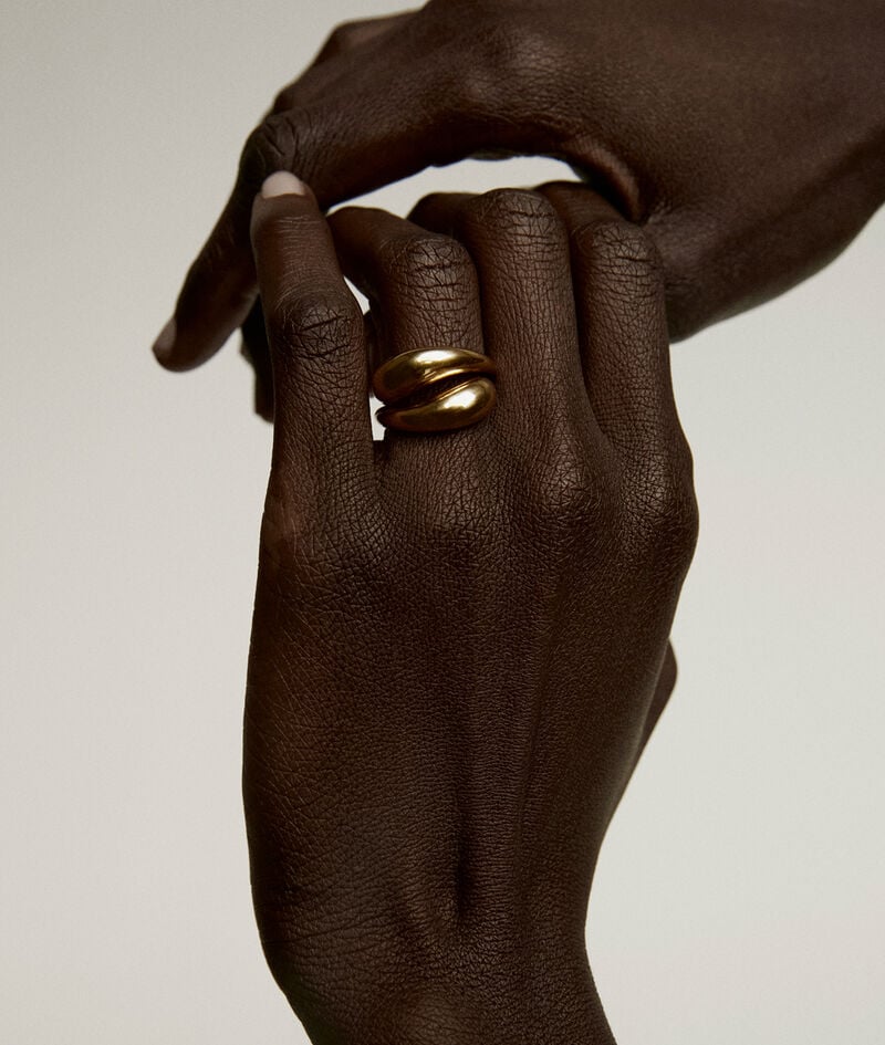 Anillo Tú y Yo de plata 925 bañada en oro amarillo de 18K con forma de espiral abombada