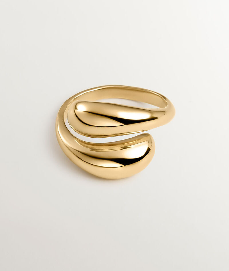 Anillo Tú y Yo de plata 925 bañada en oro amarillo de 18K con forma de espiral abombada