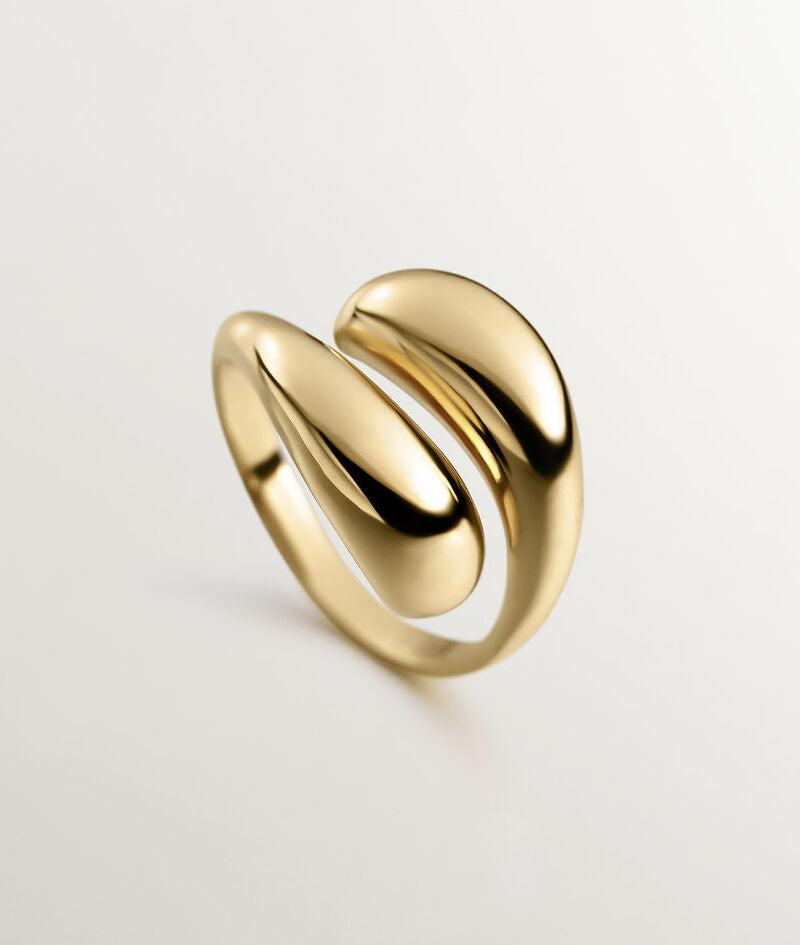 Anillo Tú y Yo de plata 925 bañada en oro amarillo de 18K con forma de espiral abombada