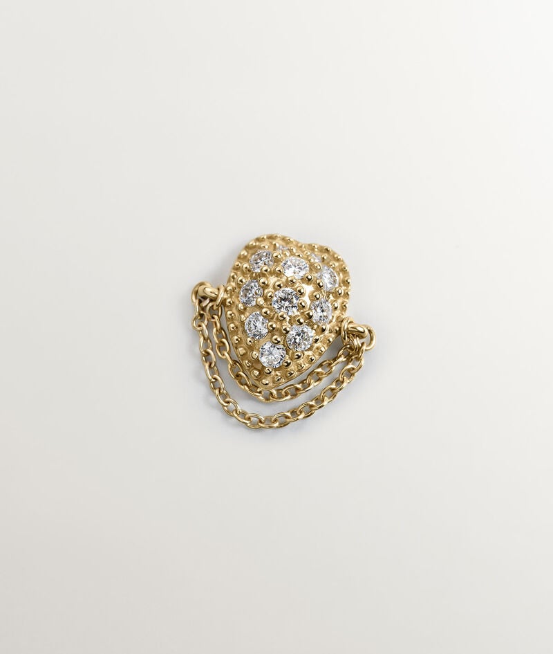 Pendiente individual de oro amarillo de 9K con diamantes y cadenas