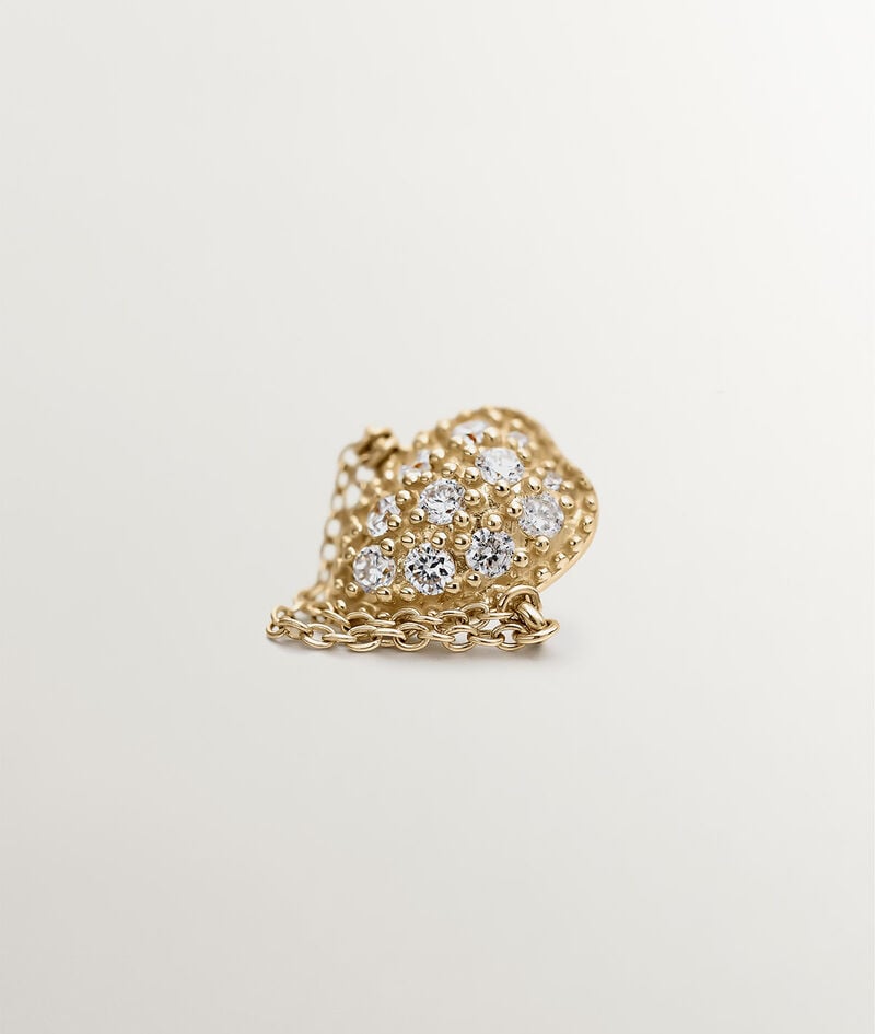 Pendiente individual de oro amarillo de 9K con diamantes y cadenas