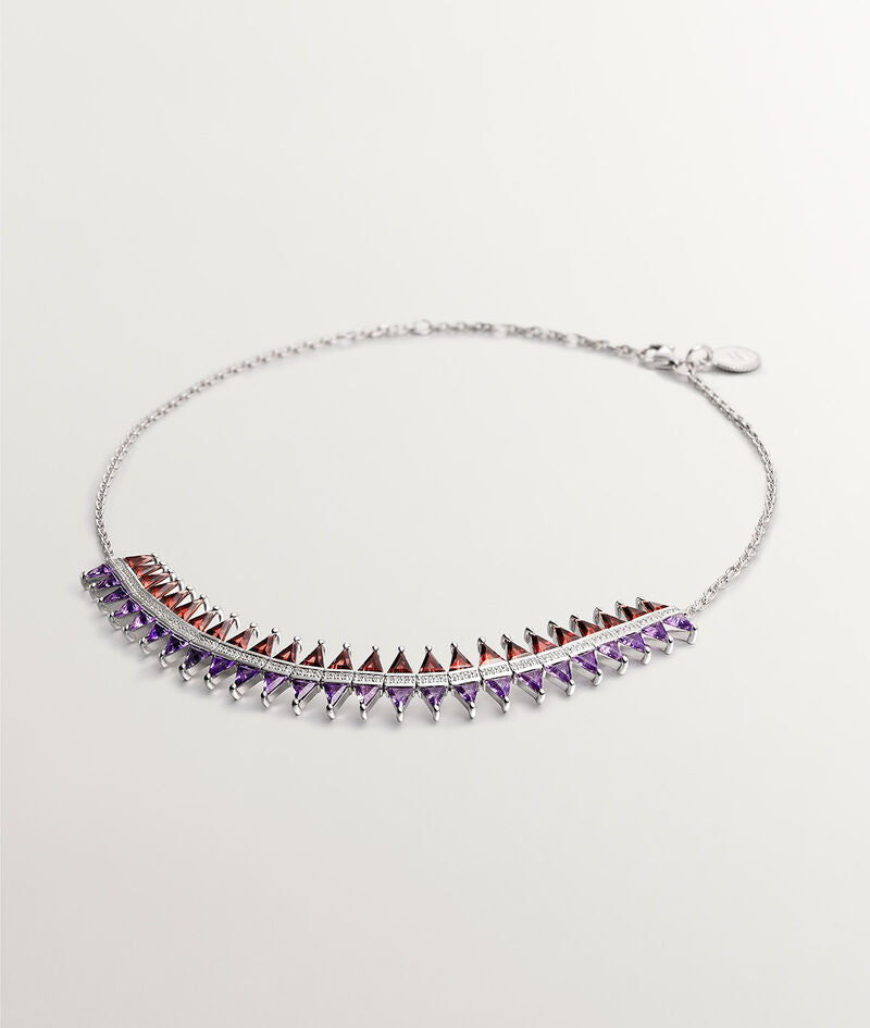 Choker de plata 925 con granates, amatistas moradas y zafiros blancos