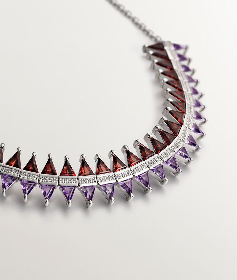 Choker de plata 925 con granates, amatistas moradas y zafiros blancos