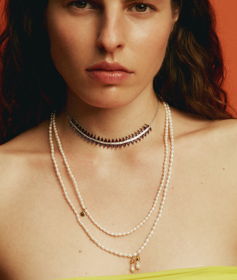 Choker de plata 925 con granates, amatistas moradas y zafiros blancos