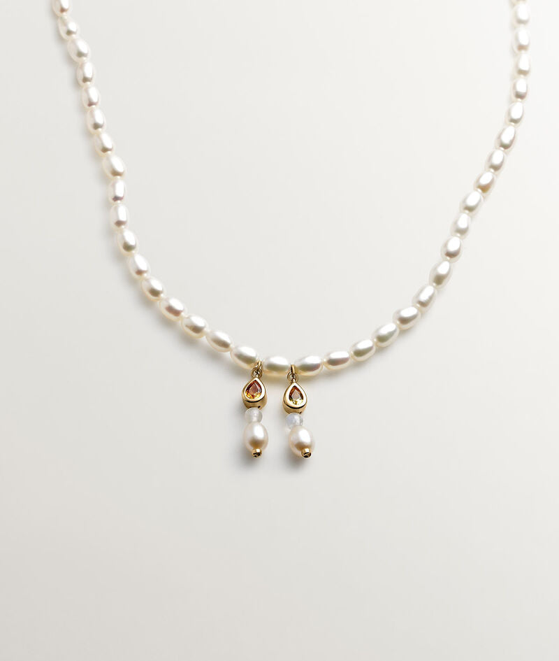 Collar de plata 925 bañada en oro amarillo de 18K con perlas, zafiros y piedras luna