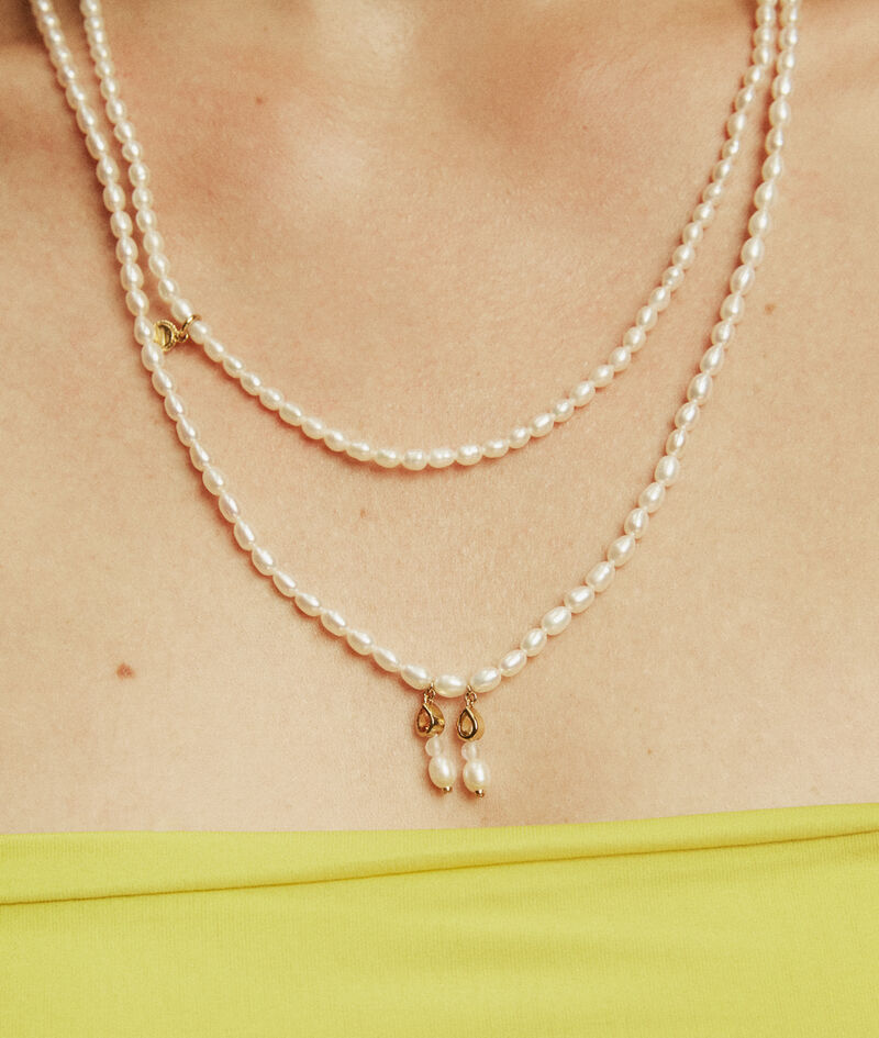 Collar de plata 925 bañada en oro amarillo de 18K con perlas, zafiros y piedras luna