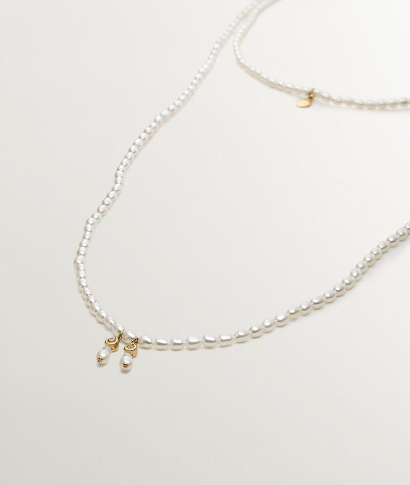 Collar de plata 925 bañada en oro amarillo de 18K con perlas, zafiros y piedras luna