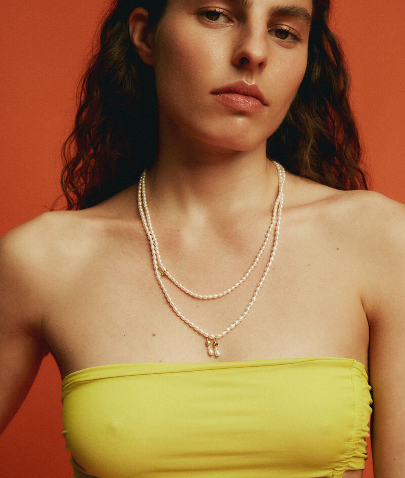 Collar de plata 925 bañada en oro amarillo de 18K con perlas, zafiros y piedras luna