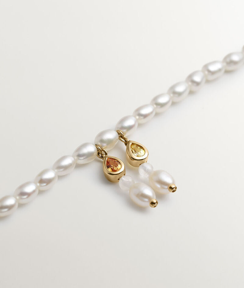 Collar de plata 925 bañada en oro amarillo de 18K con perlas, zafiros y piedras luna