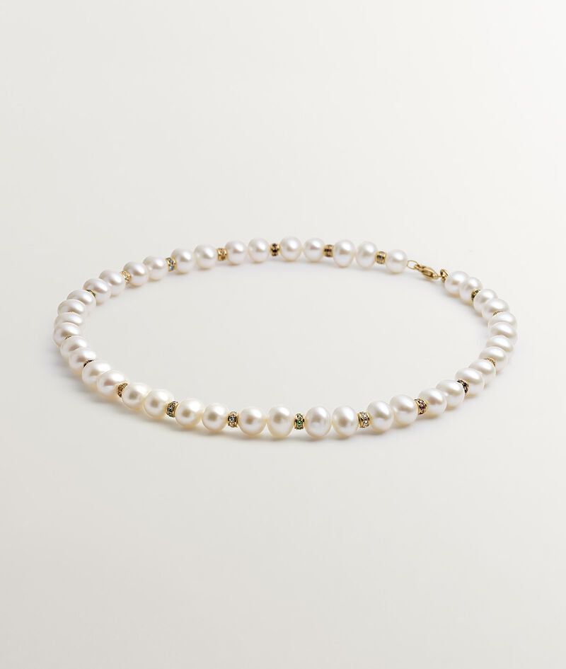 Collar de plata 925 bañada en oro amarillo de 18K con perlas y piedras multicolor