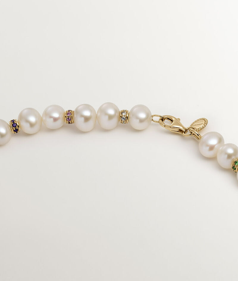 Collar de plata 925 bañada en oro amarillo de 18K con perlas y piedras multicolor